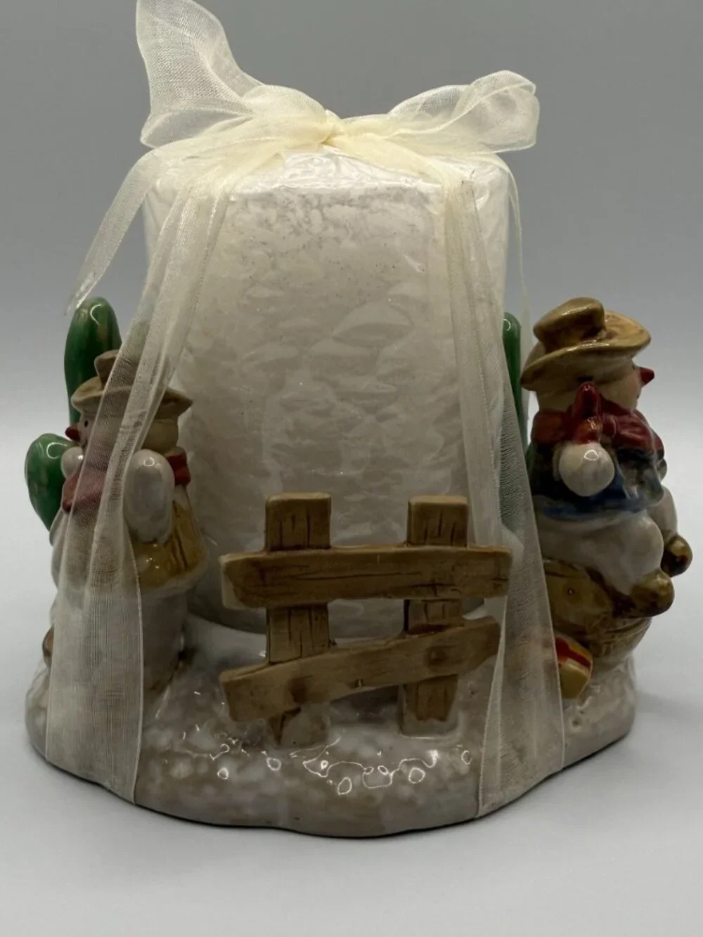 VTG Retired 'Happy Trails' Cowboy Snowman Ceramic Candle Holder